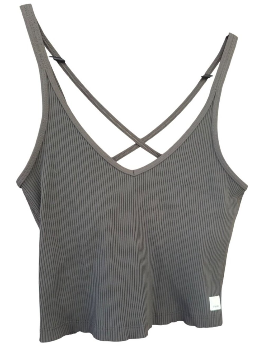 Vuori Ribbed Cross-Back Olive Green Cropped Tank Top Built-In Shelf Bra Medium